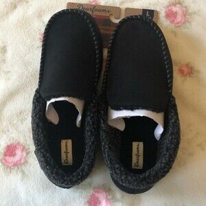 Men’s Dearfoams No Sweat Memory Foam Slippers Size L Black